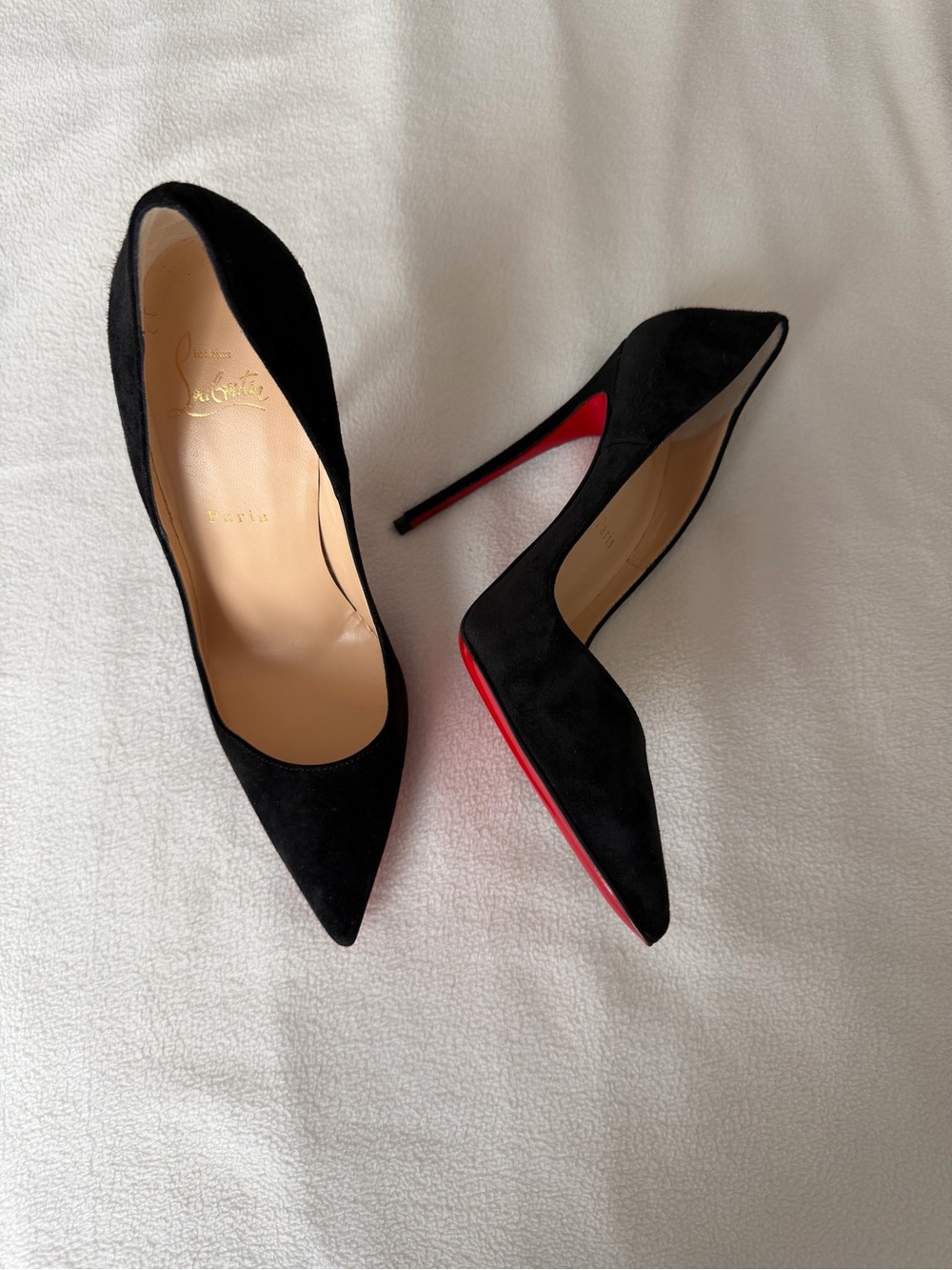 Christian Louboutin Black Suede Pointed Toe Pumps with Red Sole